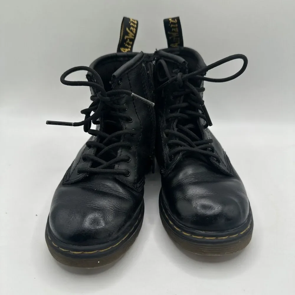 Dr. Martens KIDS 1460T Leather Lace Up Combat Boots-Size 10-Black Preowned